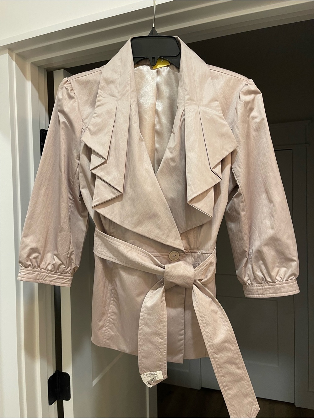 Women's Light Pink Ruffle Belted Jacket